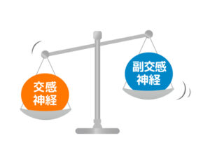 交感神経と副交感神経のバランスを表す図です。自律神経失調症の人は交感神経優位になっていることを表しています。